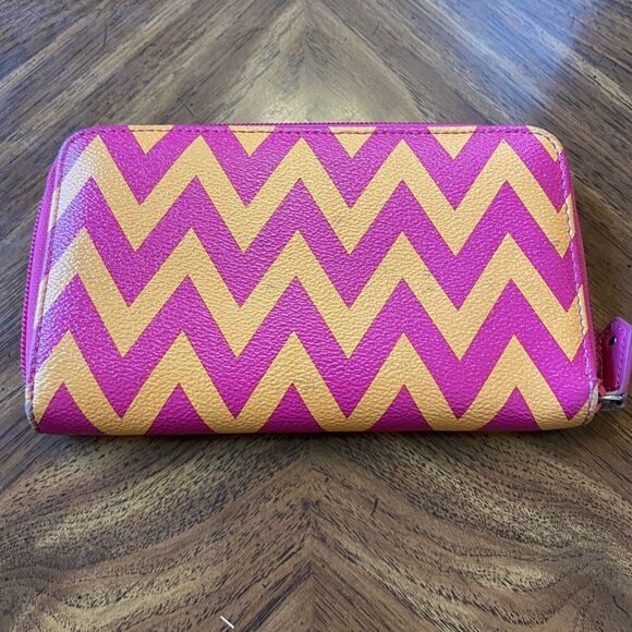 Vera Bradley ZIGGY ZAGS Wallet Yellow & Pink  Zip Around Faux Leather - Picture 6 of 9
